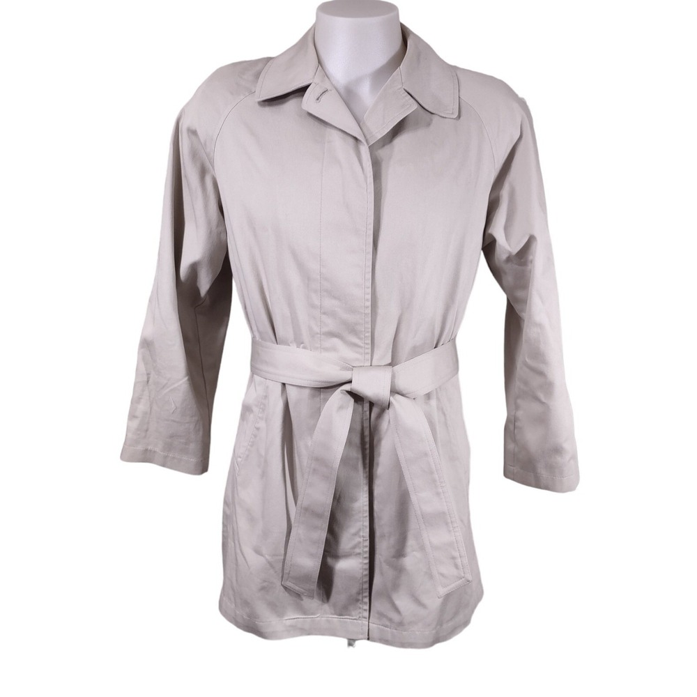 London Fog Trench Coat Large Womens 44 Inch Chest Pockets Belt Lightweight Beige